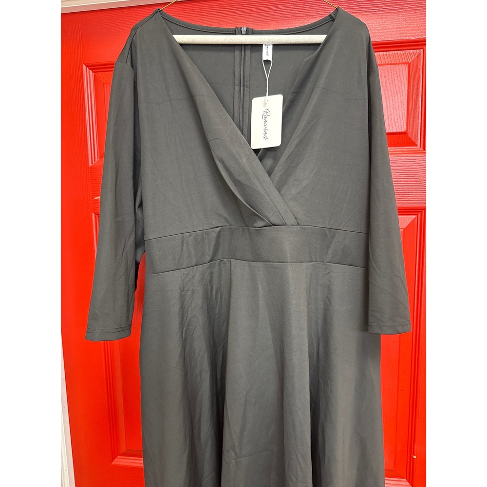Runwind Black V-Neck Long Sleeve Empire Waist Fit and Flare Dress Plus 4X NWT